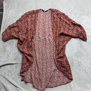 Ryuta Sheth Kimono Women's One Size Red Orange Floral Medallion Open‎ Front Wrap
